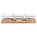 Tarifa 4 in. Mouth Blown Crystal Hostess Set with 3 Glass Condiment or Dip Bowls on a Wood Tray - 4 Piece TA1854190